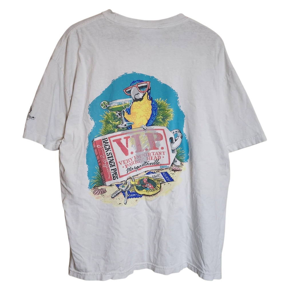 Margaritaville White Tee with Blue and Yellow Parrot Graphic